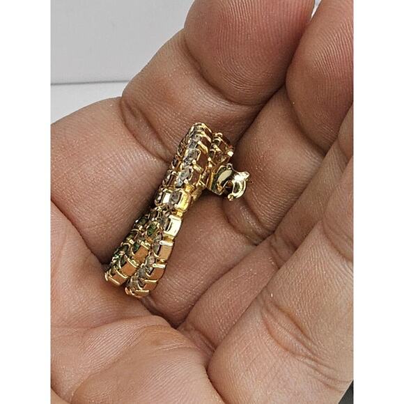 Vintage Unsigned Gold Tone - Rhinestone - Uranium Glass Double Halo Brooch - Picture 7 of 8